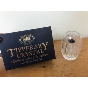 Vtg Tipperary Irish Hand Cut Mouth Blown Crystal 4" Small Glass Bud Vase w Box